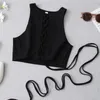 Sexy mujer negro delgado elástico cordones crop tops verano moda chicas y2k ahueca hacia fuera top señoras streetwear chaleco corto 210515
