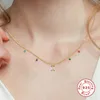 Rainbow Stars Moon Real 925 Sterling Silver för kvinnor 2021 Smycken Butterfly Cross Pendant Chain Choker Halsband Bijoux