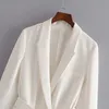 Mode Double boutonnage Blazer femmes avec ceinture col cranté poches bureau veste à manches longues blanc dames hauts Chaqueta Mujer 210515