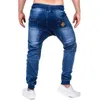Jeans pour hommes rayé extensible déchiré Skinny Biker Jean Slim Fit Denim pantalon hommes taille élastique Harem hommes survêtement