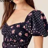 Женщины Floral и Dot Print Shamocked мини-платья с полным поясом с слоеными рукавами. Игривый многоуровневый рюшанный подол. 210520.