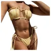 Costumi da bagno da donna Bikini a fascia Pieghettato Striscia Stampata Set Costume da bagno Cuciture Colore Vita bassa Mini Beach Perizoma Stringhe Donna 00