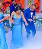Royal Blue Africa Bridesmaid Dresses 2022 Fall Maid Of Honor Gowns Formal Pleats Wedding Guest Dress vestido de novia Black Sheer Neckline