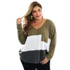 Knitted Autumn Women Sweater Sexy V-Neck Long Sleeve Pockets Patchwork Sweaters Plus Size W509 210526