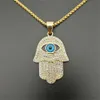 Turkish Hamsa Hand of Fatima Pendant Necklace Gold Stainless Steel Iced Out & Chain Hip Hop Women/Men Jewelry 210621