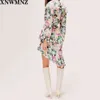 Frauen Chic Mode Mit Spitze Blumen Druck Asymmetrische Mini Kleid Vintage Langarm Kordelzug Weibliche Kleider 210520
