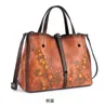 Vintage tassen womens tas koeienhuid tassen reliëf boom hoge lederen wrijven kleur handtas vrouwen Europese en Amerikaanse stijl