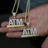 Kettingen iced out Bling letters ATM verslaafd aan geld hanger kettingen gouden kleur 5a zirkoon lange touw ketting hip hop sieraden