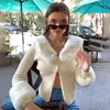 White Fluffy Plush Lapel Knitted Cardigan