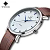 WWOOR Clearance Selling Men Quartz Wristwatches Luxury Brand Fashion Slim Watch Gift For Men Waterproof Brown Leather Watch 210527