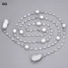 Ювелирные изделия Guaiguai 49 "Натуральный белый Keshi CZ Pave цепи длинного ожерелья Барочный жемчужный кулон