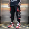 Joggers Cargo Pants for Men Casual Hip Hop Hit Color Pocket Male Trousers Sweatpants Streetwear Ribbons Techwear Pants 201118