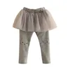 Vårhöst Korea 2-10 år barn full längd byxor tecknad katt baby barn culottes spets kjol leggings tjejer 210701