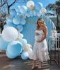 121 adet Macaron Pastel Mavi Beyaz Altın Krom Balon Kemeri Garland Düğün Birthyday Bebek Duş Parti Arkaplan Dekor Globos 211216