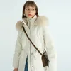 Vinter 90% Vit Duck Down Coat Tjock Varm Stor Real Fur Hooded Jacka Midja Retractable Parker Snow Outwear 210430