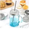 Tinplate Mason Jar Lids Cover With Straw Hole 2 Colors Drinking Glass Covers Kids And Adult Parties Drinking Accessories LLD12496