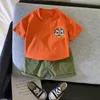 여름 아기 소년 어린이 의류 세트 만화 사자 티셔츠 반바지 면화 외곽 유아 소년 옷 세트