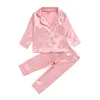 80-130 Kids Children Silk Pajamas Boys Girls Toddler Long Sleeve Skirt Top Pants Sleepwear Silk Comfort Nightwear Kid Home Clothes 444 K2