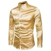 Silk Shirt Men New Satin Smooth Men Solid Tuxedo Business Shirt For Men Casual Slim Fit Shiny Gold Wedding Dress Shirts 210322