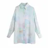 Kobiety Lato Moda Moda Dye Bluzki Topy Koszule Za Luźny Z Długim Rękawem Satin Turn-Down Kołnierz Kobiet Street Top Smock Blusas 210513