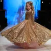 Kids Maxi Party Wedding Toddler Girl Clothing Gorgeous Gold Sequins Barn Pagant Gown Baby Princess Dress G1129