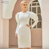 Summer Women White Long Puff Sleeve Club Dress Sexy Space Cotton Celebrity Evening Party Party Size XL 210423