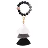 NEWBeaded Keychain Party Favor Leather tassel wood bead key-chain Beads tring Key Ring Chain Silicone Women Wrist Strap Bracelet LLE10735