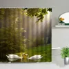 Shower Curtains Beautiful Bird Swan Waterproof Couple Heart Shape Animal Printing Cloth Curtain Home Bathroom Decor Bath Screens