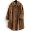 女性の毛皮のファックス羊のせん断コート2021韓国風の本物のウールコート女性の長い厚い暖かい秋冬のジャケットの女性281124