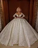 Arabia Princess Saudi Ball Gown Wedding Dress 2022 Off Axel långärmad spetsapplikationer Brudklänningar Crystal Bride Robes de Marie S