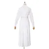 Biała Solidna Kieszonkowa Sukienka V-Neck Sukienka Kobieta Z Paskiem Wiosna Jesień Z Długim Rękawem Dorywczo Luksusowe Maxi Kobiet Odzież 210603
