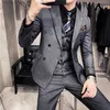 (Jacka + väst + byxor) Mode Mens Dubbelbröst Stripe Casual Business Suit Social Formell Suit 3 st Set Groom Wedding X0909