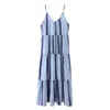 Vuwwyv Blue Print Ruched Slip Long Long Ring Long Resdesのためのロングドレスは背中のないイブニングパーティードレス女性ノースリーブの薄いストラップVestidos 210430