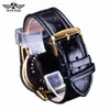 Winner Steampunk Fashion Triangle Golden Skeleton Movement Mysterious Men Automatic Mechanical Wrist Watches Top Brand Luxury Q0902