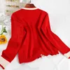 DEAT Women Loose Knitted Sweater Red Long Sleeve V-neck Single Breasted Cardigan Fashion Spring Summer MZ974 210709