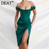 Deat Kadınlar Straplae Asimetrik Pileli Elbise Gelenler Lady Seksi Backless Mizaç Moda İlkbahar Yaz 11D1103 210709