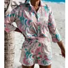 해변 휴가 여성을위한 두 조각 복장 옷 2021 흑인 소녀 긴 소매 느슨한 빈티지 셔츠 블라우스 반바지 바지 Y0702