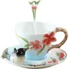 Tasses à café en émail définit des tasses à thé en porcelaine avec une cuillère à soucoupe 3D Rose Elephant Creative Drinkware 210804