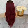 Long Ombre loira / perucas sintéticas frontais de renda vermelha com raízes escuras peruca de onda de corpo resistente ao calor do cabelo brasileiro