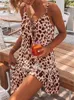 Sexy spaghetti riem luipaard print strand mini vrouw jurk zomer losse casual boho jurken voor vrouwen plus size femme robe 210623