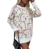 Kvinnors tr￶jor Kvinnors andningsflickor L￥ng￤rmning Knitwear Autumn Winter Ladies Temperament Cartoon Animal Round Collar Loose