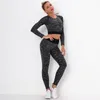 Yoga Outfit Yosoey Zestaw Bez Szwu Damskie Odzież Sportowa Gym Odzież Garnitur Fitness Z Długim Rękawem Crop Top High Waist Legginsy Trening Sport Brak