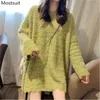 Z Długim Rękawem Lazy OF Loose Sweter Kobiety Wiosna Jesień Oversized Dzianiny Pullover Topy Koreański Biały Różowy Żółty 210513