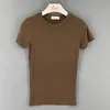 여성용 티셔츠 패션 한국 면화 여름 여성 탑스 솔리드 짧은 소매 슬림 여자 Tshirts O Neck Elastic Base Shirt 13961