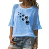 Mode T-Shirt für Frauen Spitze Rundhalsausschnitt Hund Pfote Buchstaben Drucken Tops Sommer Grafik T-Shirts Streetwear 210623