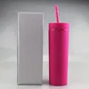 Magazyn US 16oz Skinny Tumbler Matowy Kolorowy Kubek Akrylowy z taką samą kolorową pokrywką i słomy Jelly Double Wall Cleaning Cleaner Kubek wielokrotnego użytku w hurcie luzem