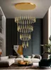 Lange moderne kristallen kroonluchter voor trap luxe home decor opknoping cristal lamp grote villa gang led licht armatuur