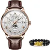 JSDUN Men Mechanical Watch Top Brand Luxury Automatic Watch Leather Waterproof Sports Moon Phase Wristwatch relogio masculino 2103219u