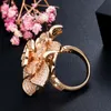 CWWZircons Statement Yellow Gold Color Luxury Cubic Zirconia Stone Big Geometric Flower Wedding Party Rings For Women R041 Band