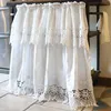 Nordic Country Lace Half-Curtain Pure White Bawełniana kurtyna do kawy Openwork Haft Krótka kurtyna do drzwi szafki kuchennej 210712